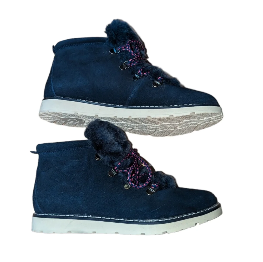 NWOT Skechers Bobs Alpine Leather Faux Fur Lace Up Ankle Booties Boots 8 - Picture 3 of 8